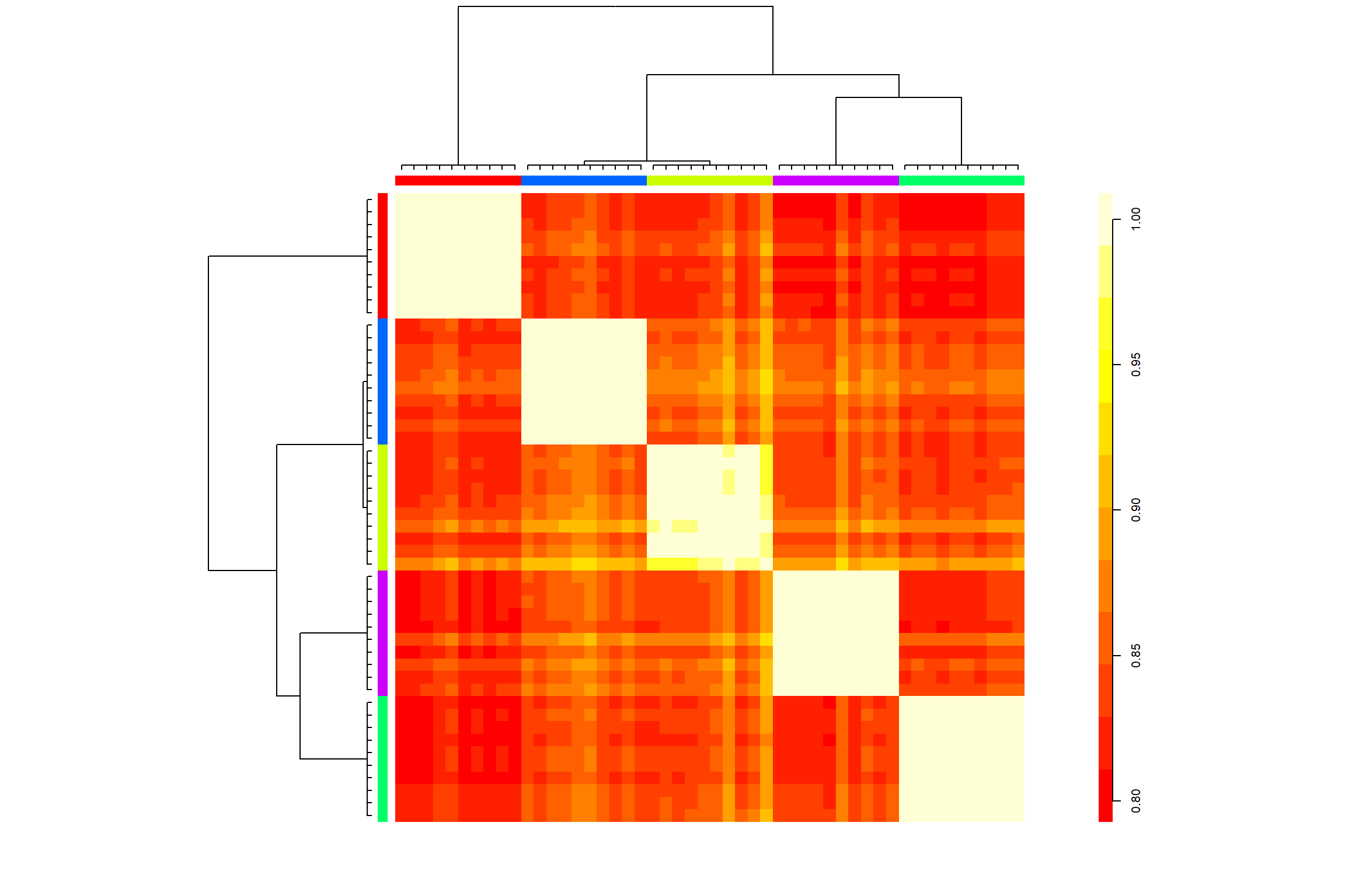 Heatmap obtained by applying APcluster to the example data set